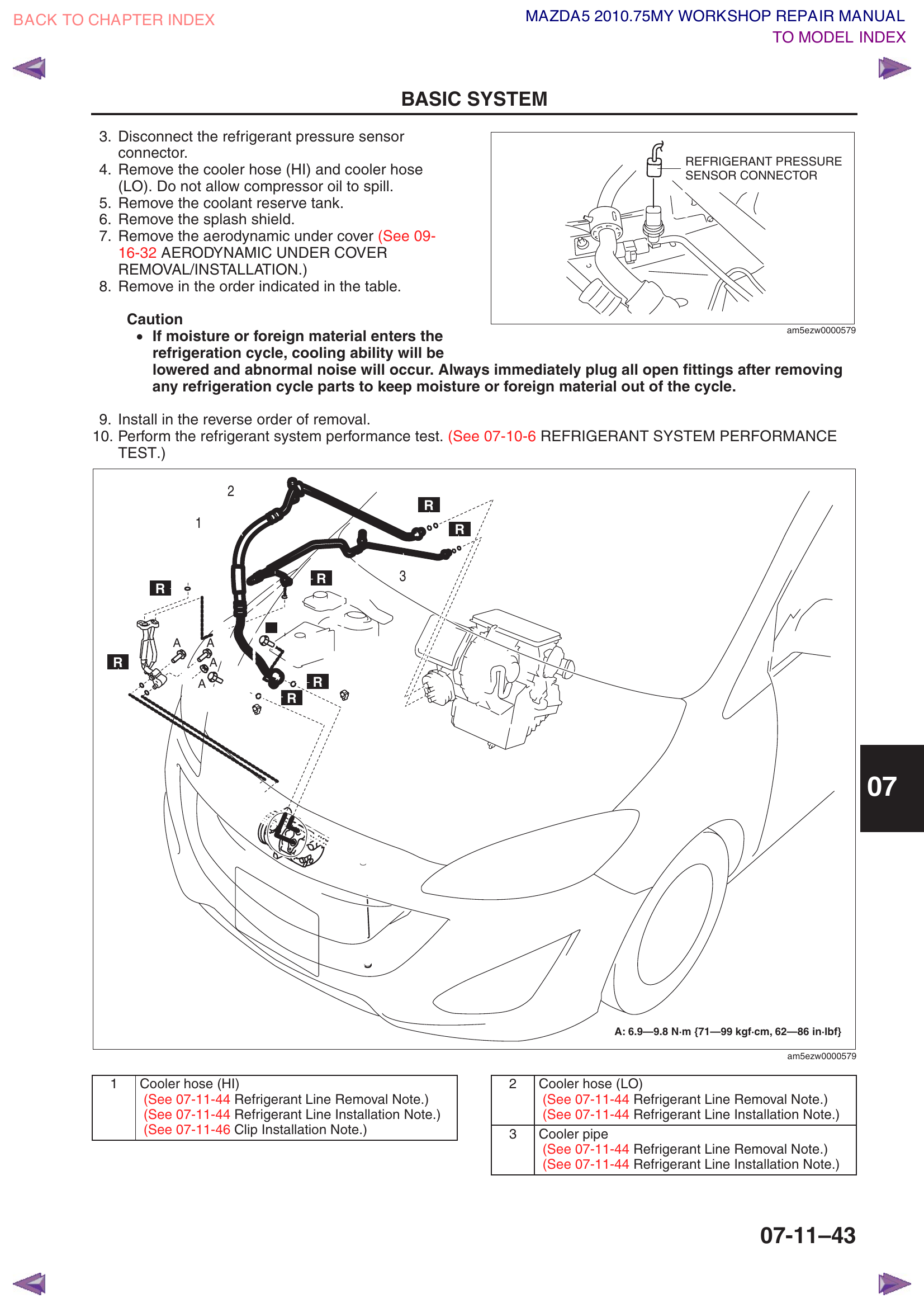 Engine bay view of refrigerant line connections