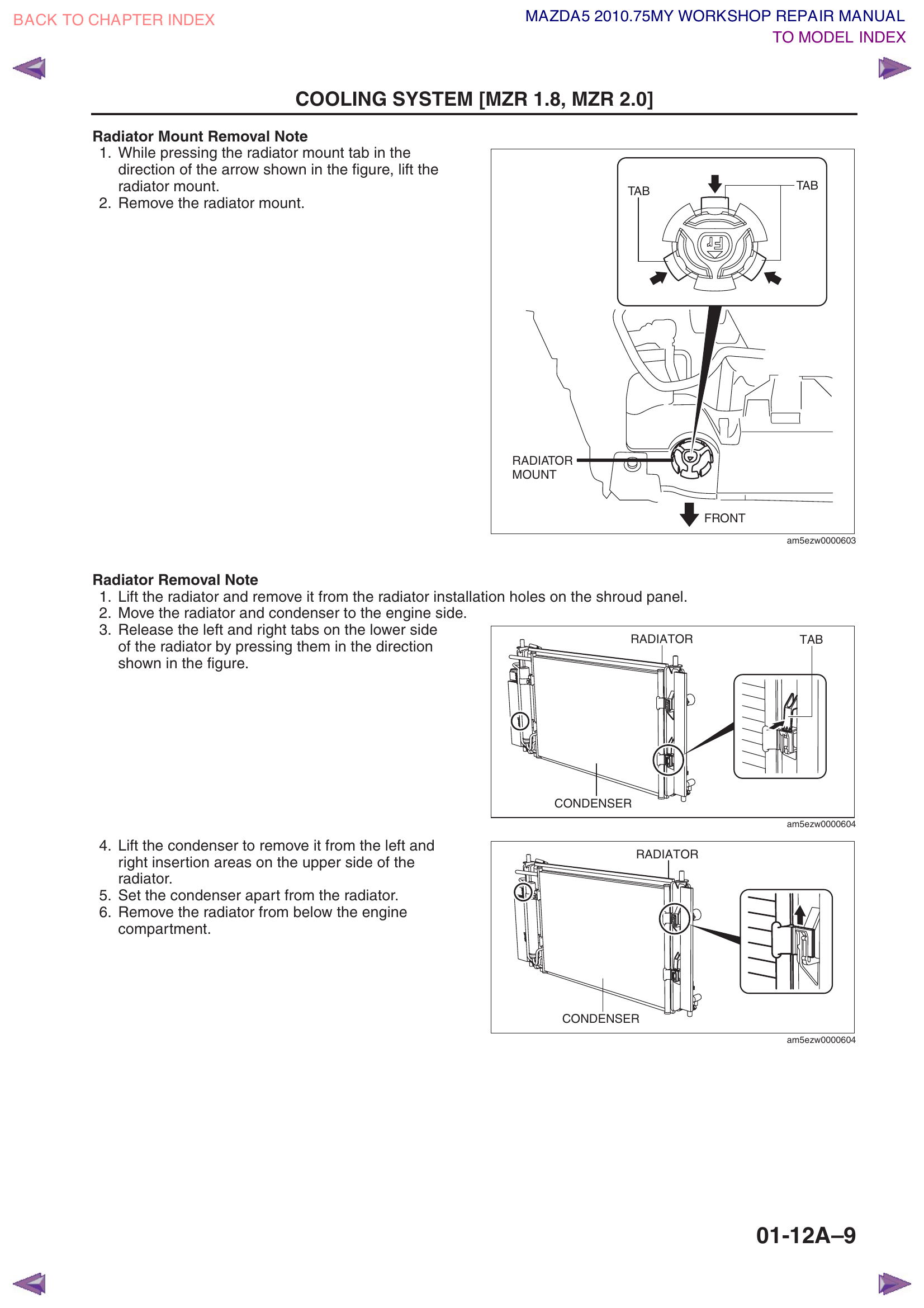 Radiator mount tabs and condenser separation